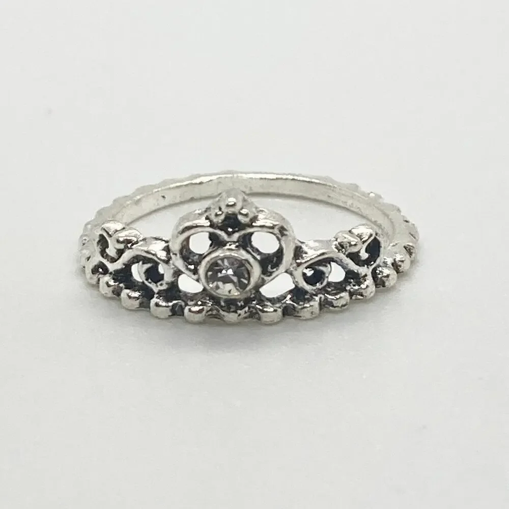 Size 6.75 Silver Tone Princess Crown Ring